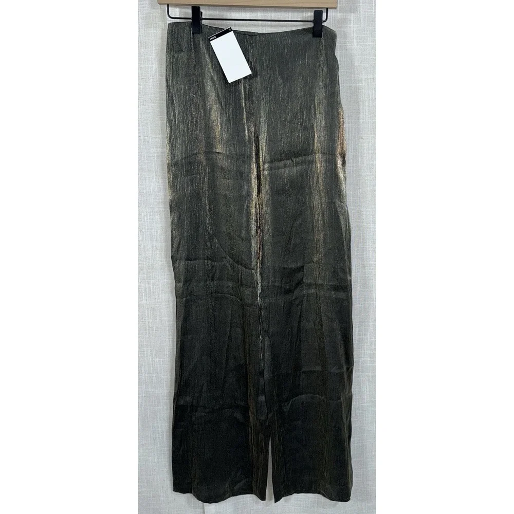 NWT MNG Gold Metallic Trousers Pants Women's Size 6 NEW‎ Wide Leg Black